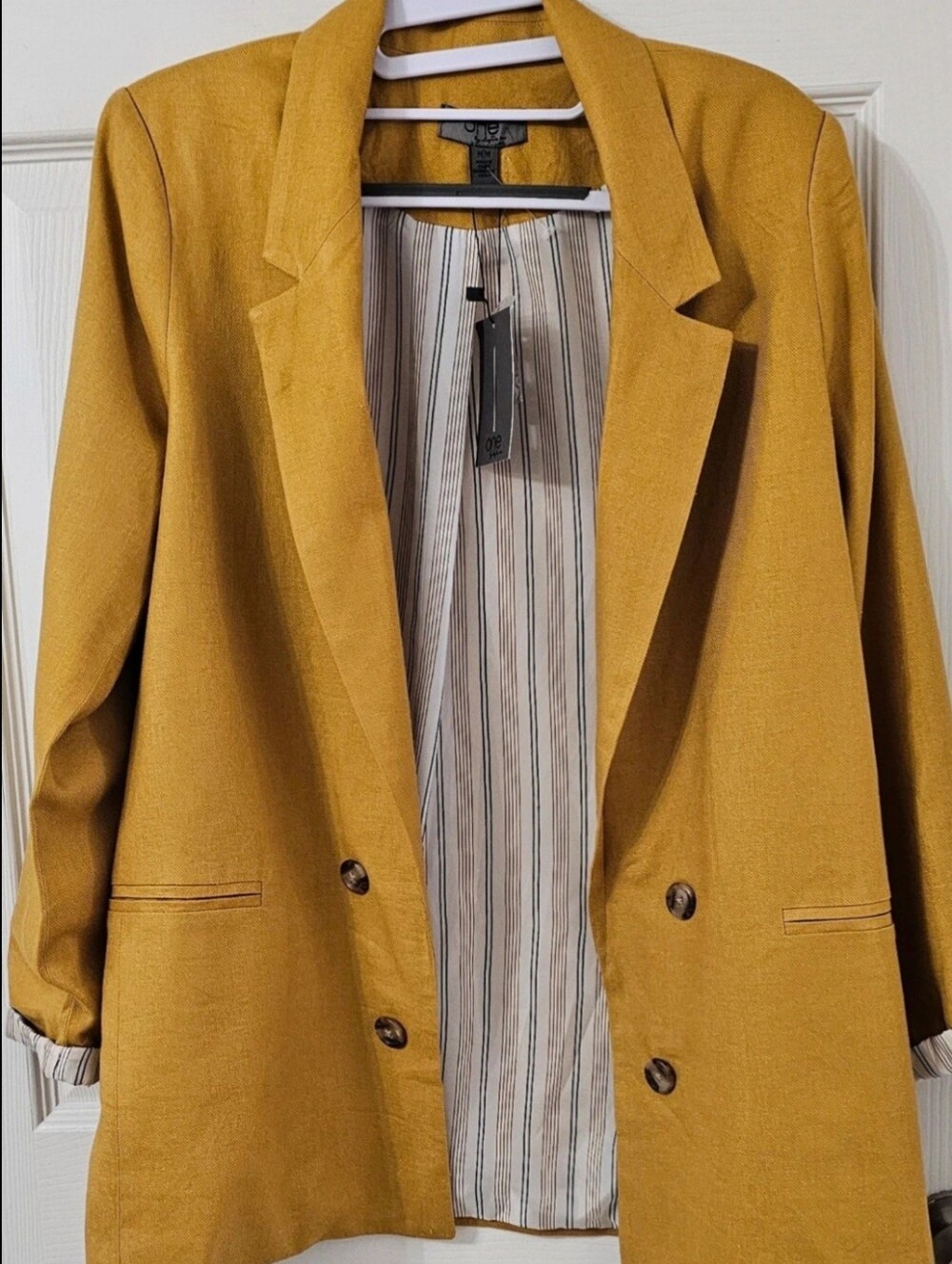 Mustard Double-Breasted Blazer Jacket - Casual Tailored Layer